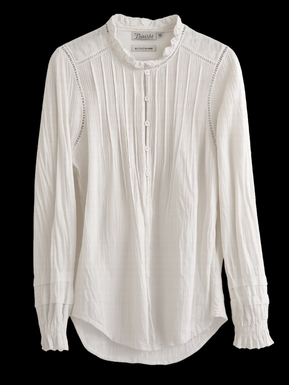 Faherty Organic Cotton Pintuck Ruffle Blouse White Small